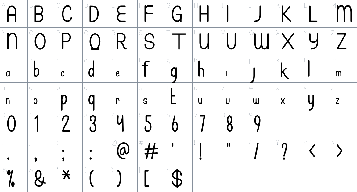 Mixena font Character Map