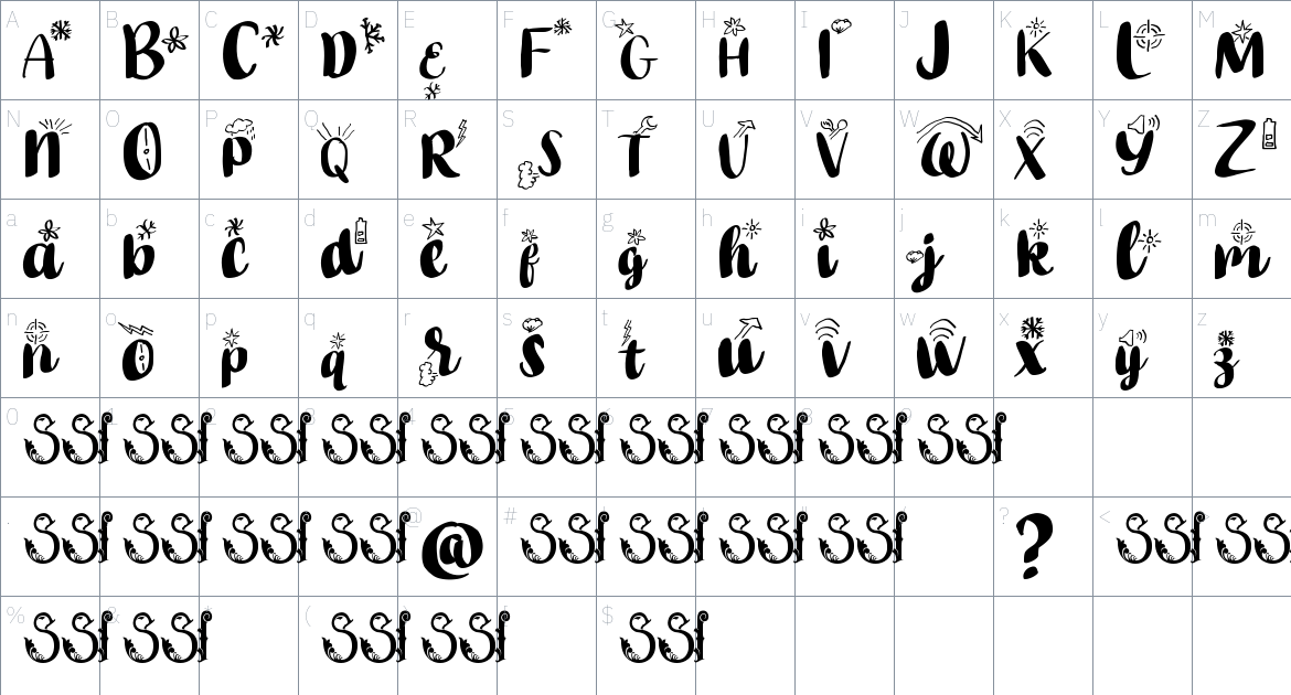 Meishou font Character Map