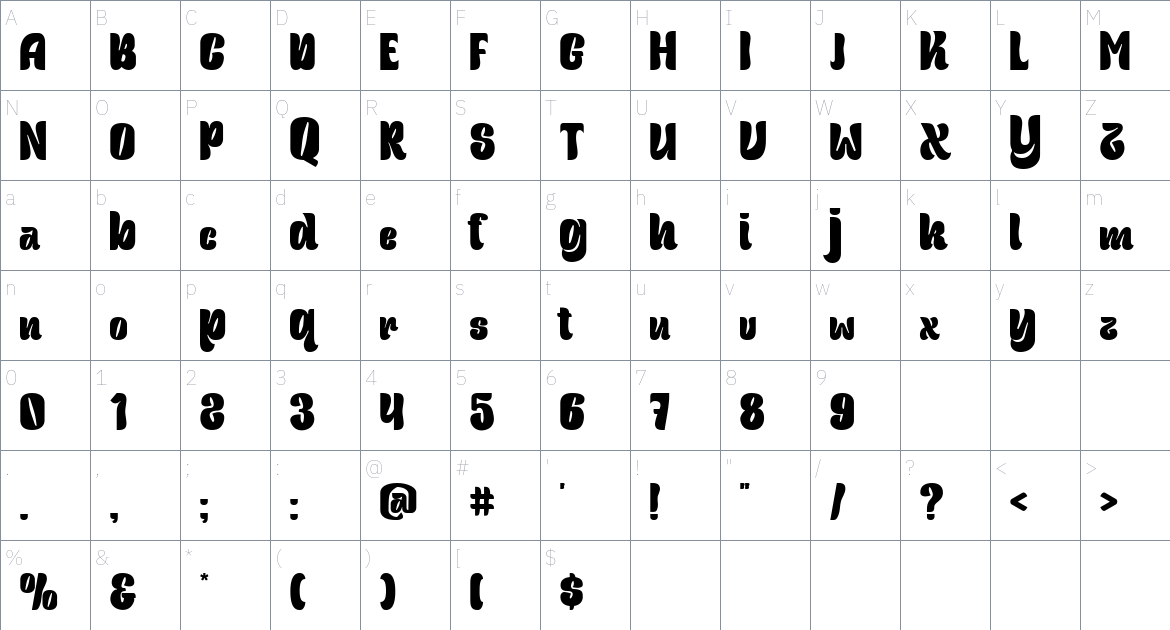 Hurlers_free font Character Map