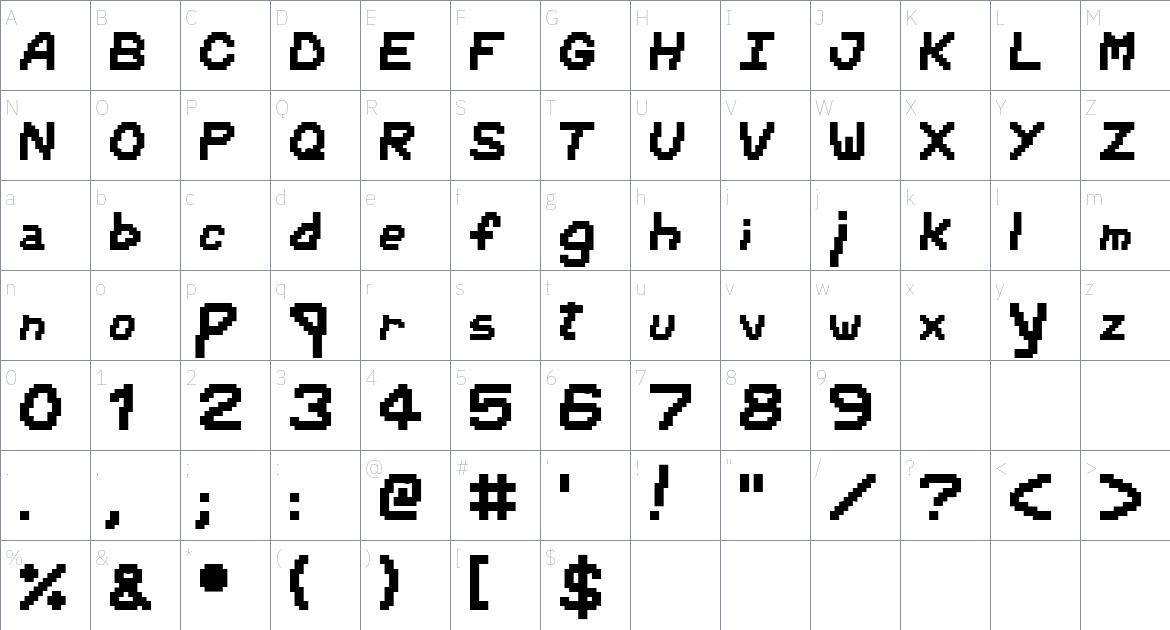 Awfully Digital font Character Map