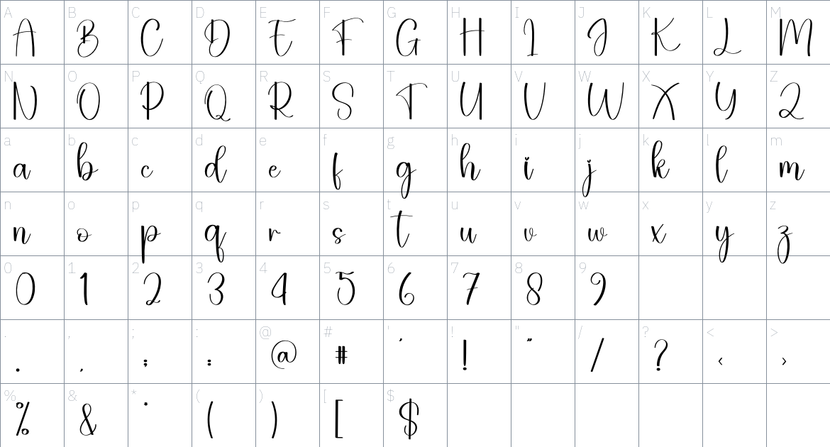 Sunshiny font Character Map