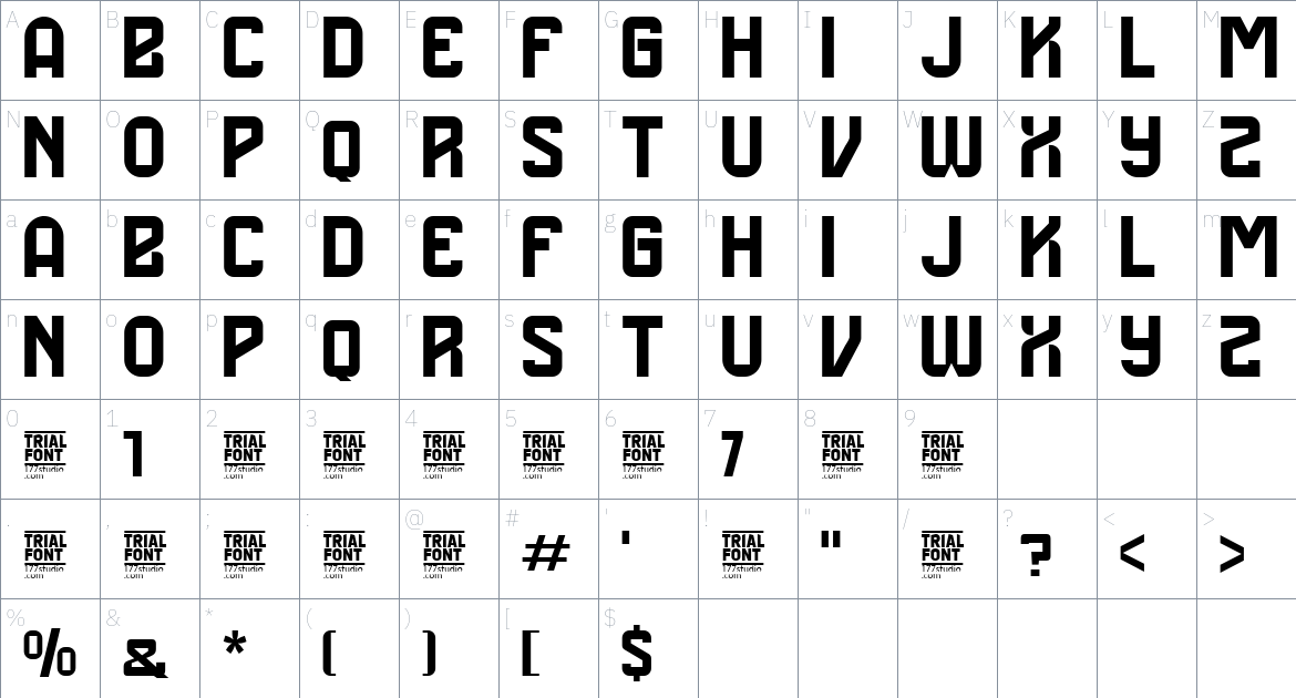 Beginning Condensed font Character Map