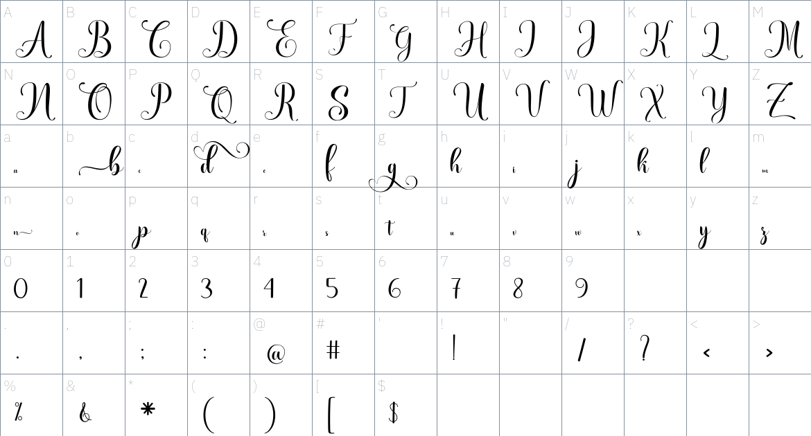 Bedgan font Character Map