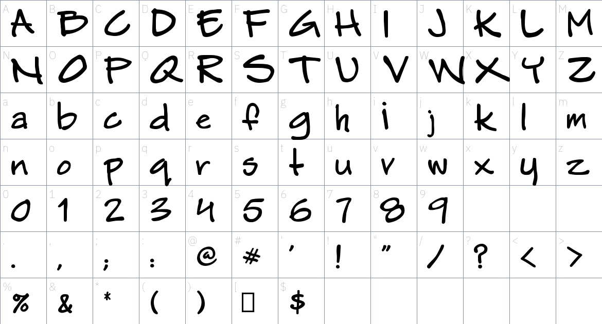 Garf font Character Map