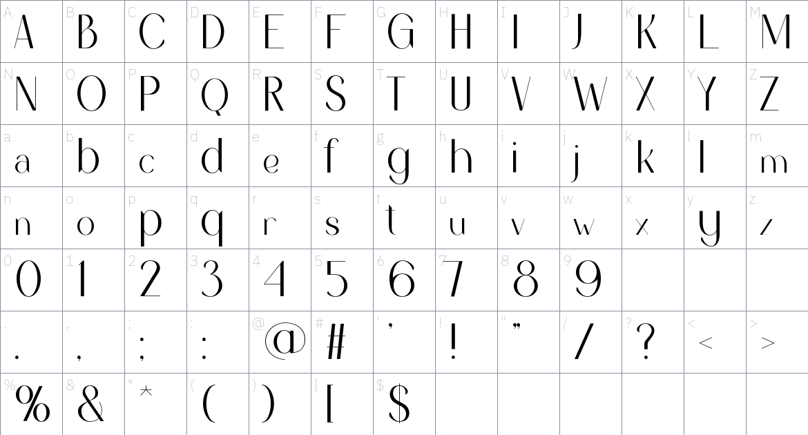 Kuarsa font Character Map