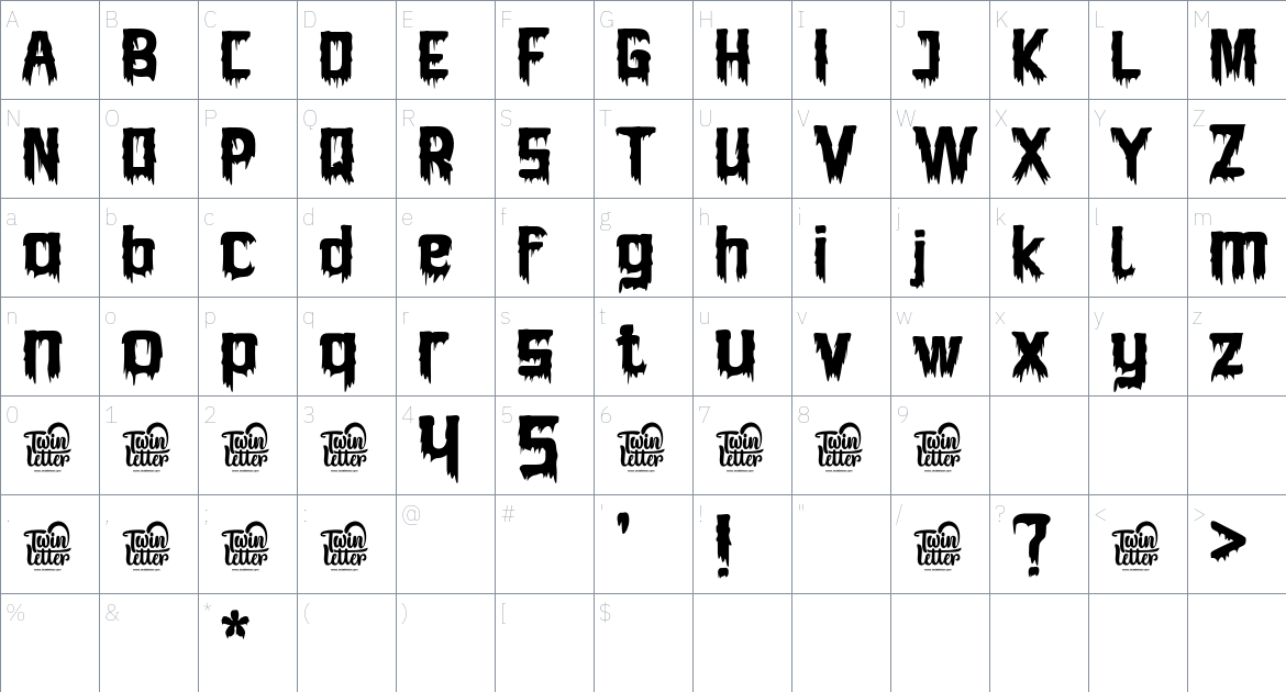 Bhoory font Character Map