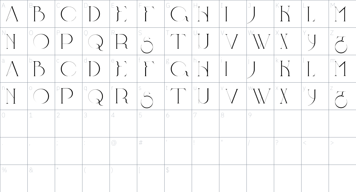 Gloestiva Font font Character Map