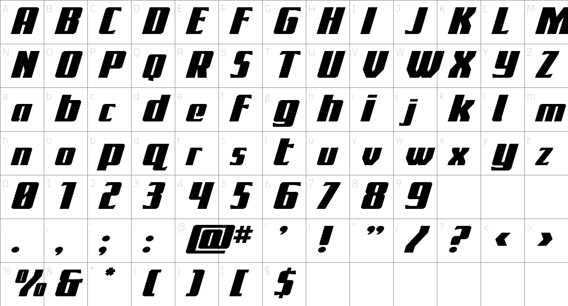 Flight Legion font Character Map