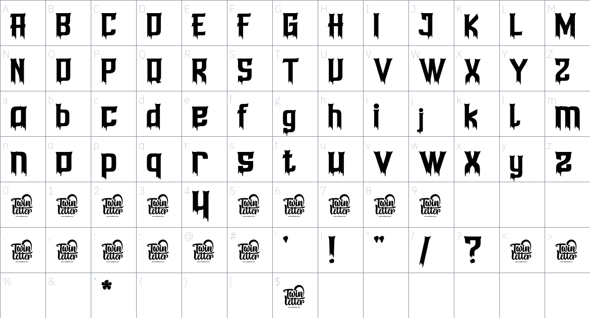 Anehik font Character Map