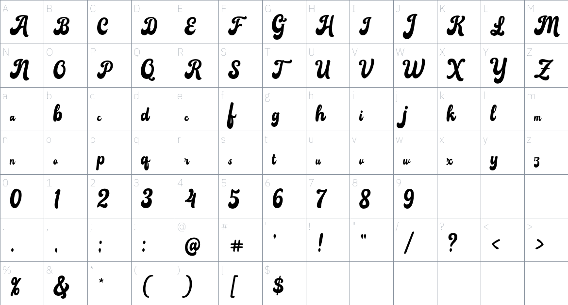 Billanta Font font Character Map