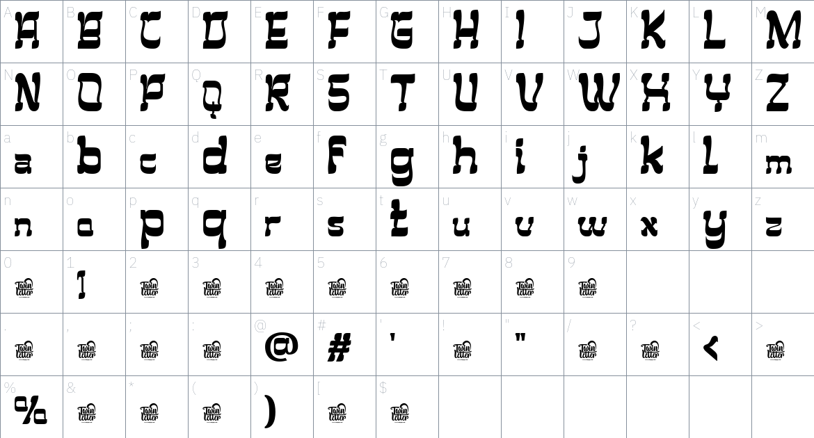 Bienug font Character Map