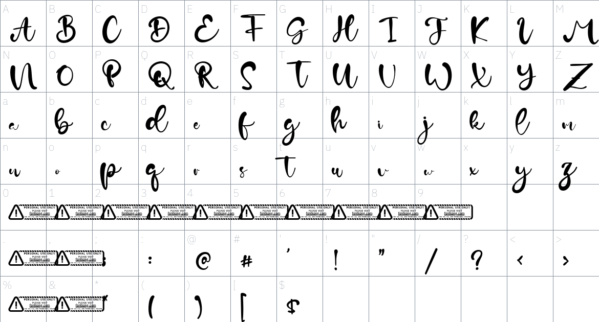 Dylan Velma font Character Map