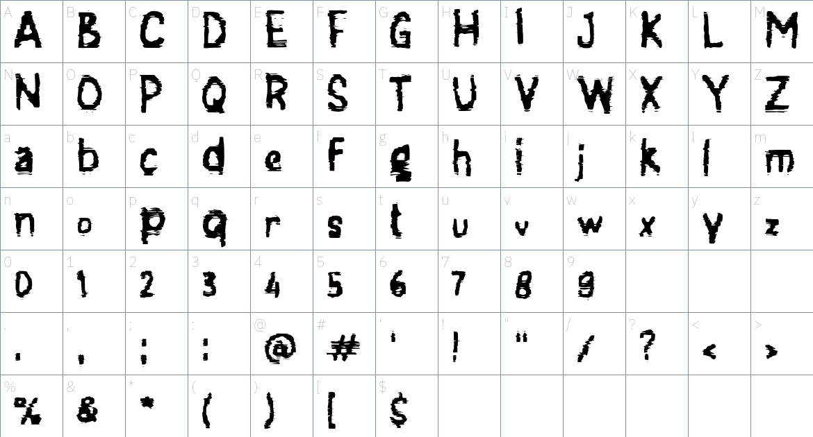 h Hack Glitch font Character Map