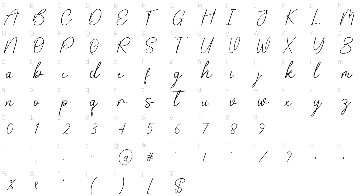 Flight font Character Map