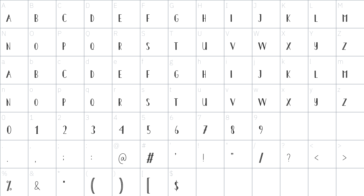 Aircraft font Character Map