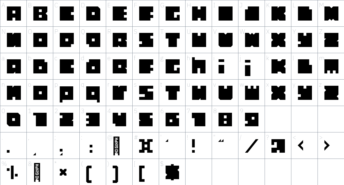 Four By Four Typeface font Character Map