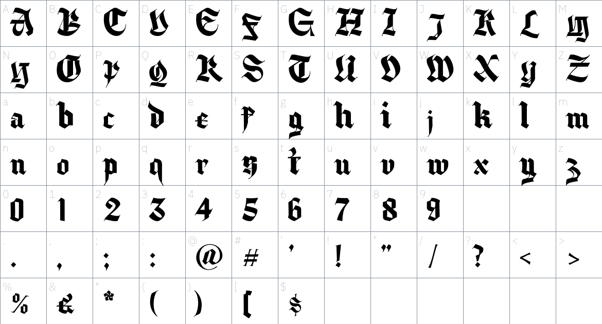 Dx Gotha Free Personal Use font Character Map