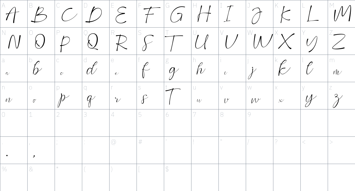 Moura font Character Map