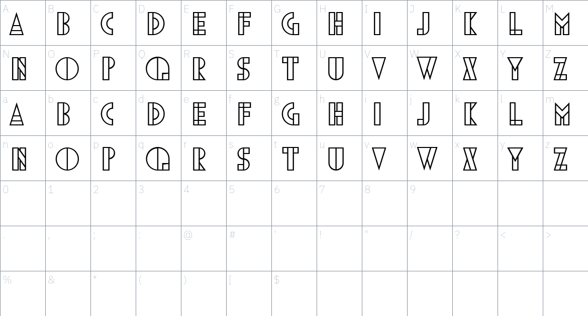 Picasso font Character Map