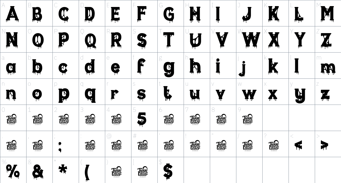 Getih West font Character Map