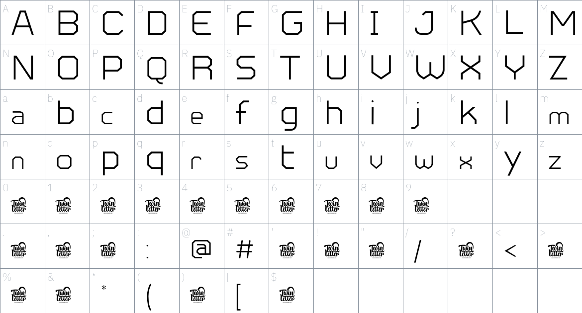 Metuo font Character Map