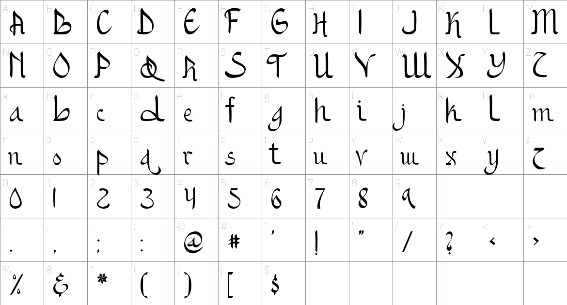 Alzaina font Character Map