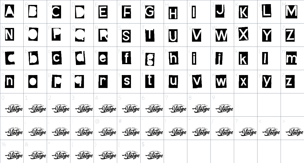 All The Box font Character Map