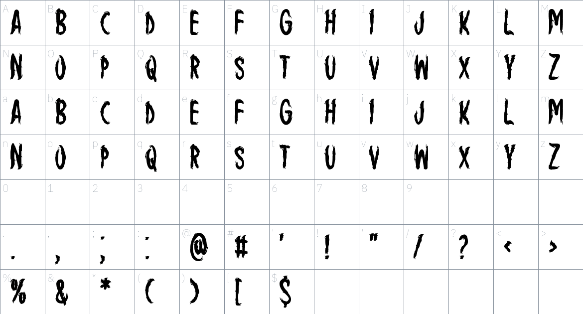 Scary Envision font Character Map