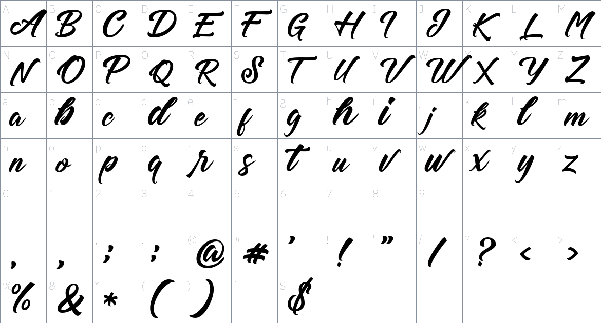 Hastadaya font Character Map