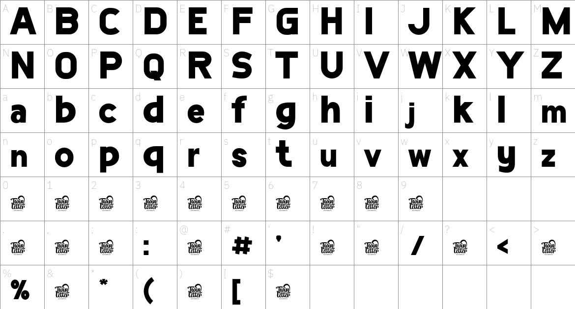 Racoti font Character Map