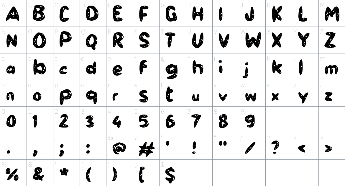 i Imut Plump font Character Map