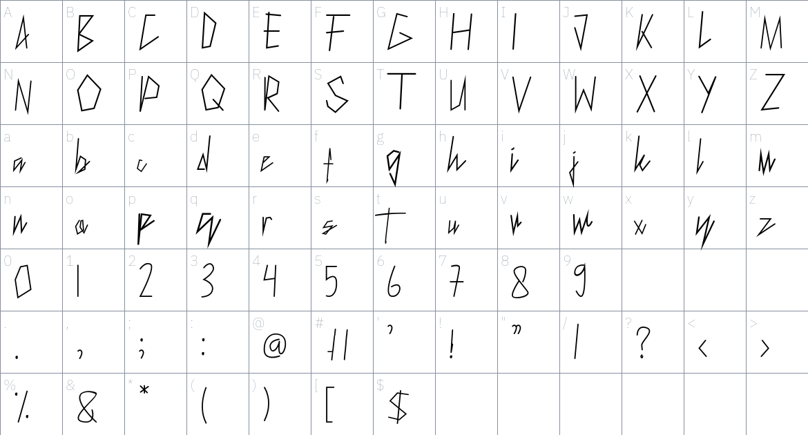 Lazy Back font Character Map