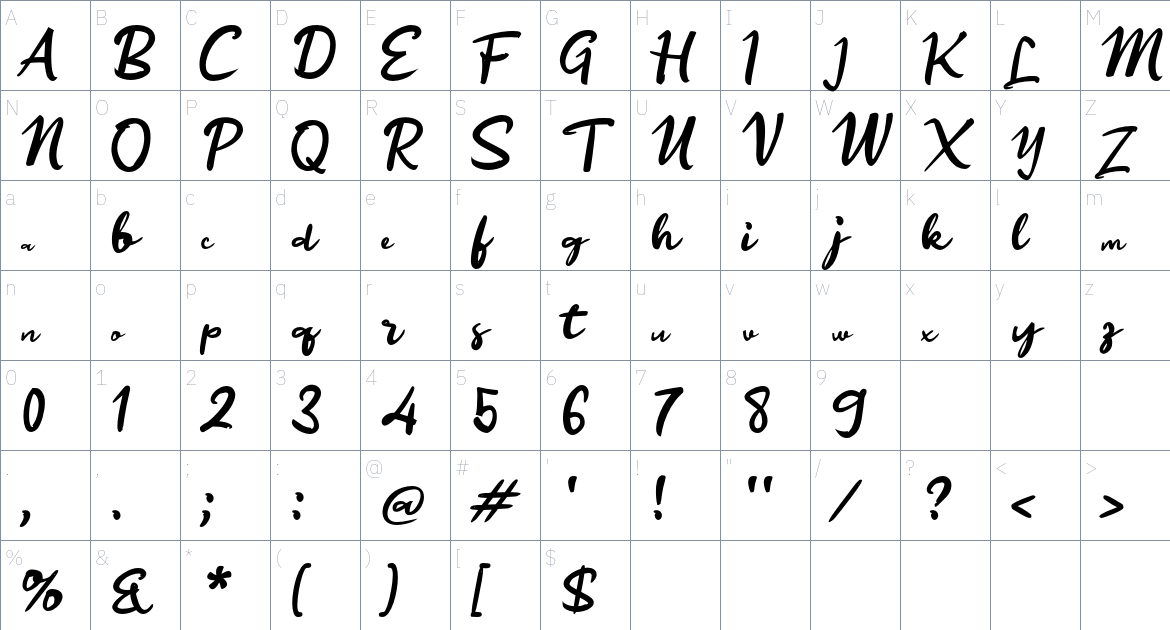 j January Ending font Character Map