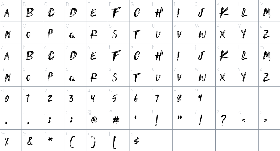 Jenkine font Character Map