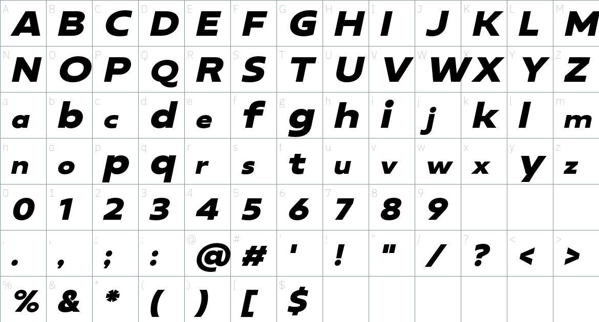 Neue Reman Heavy font Character Map