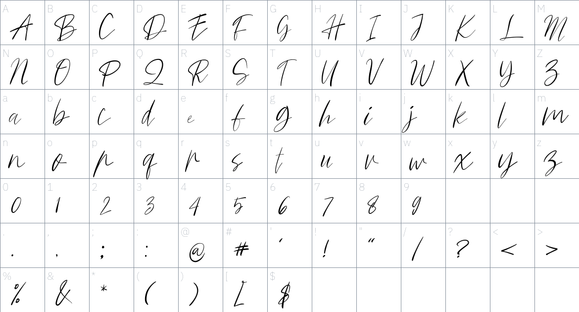 SecureSignature font Character Map