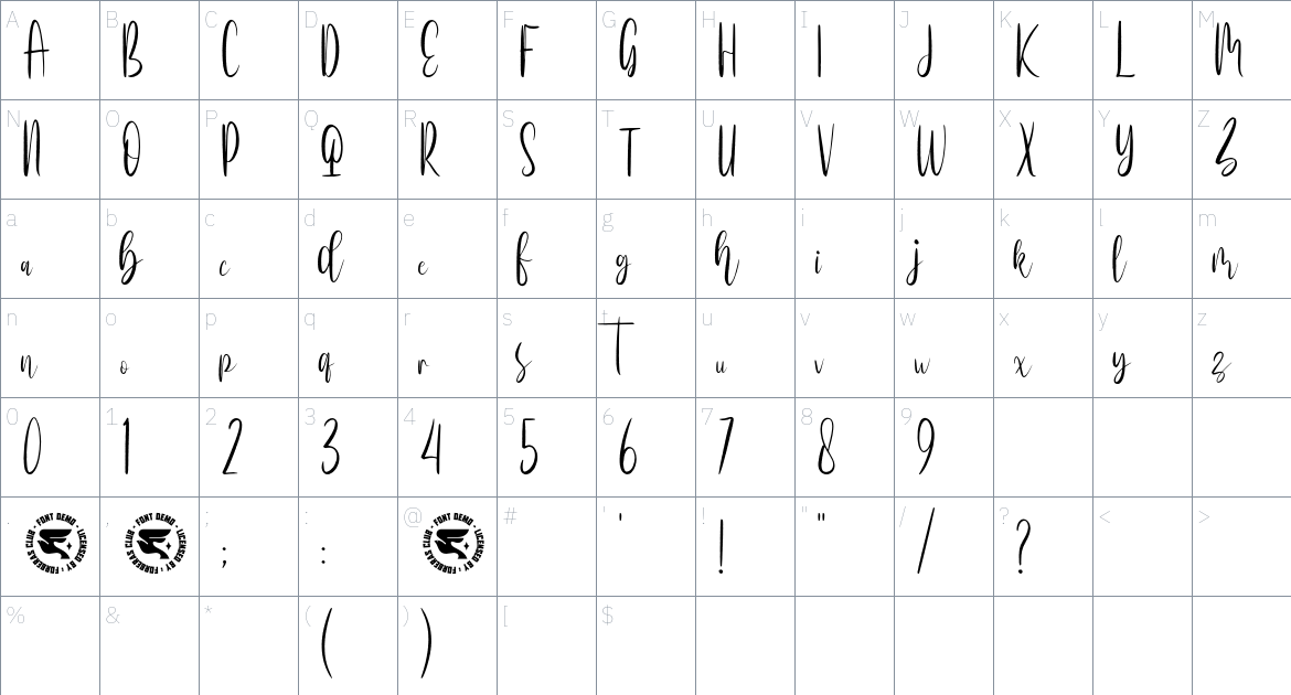 Pretty Rough Font font Character Map