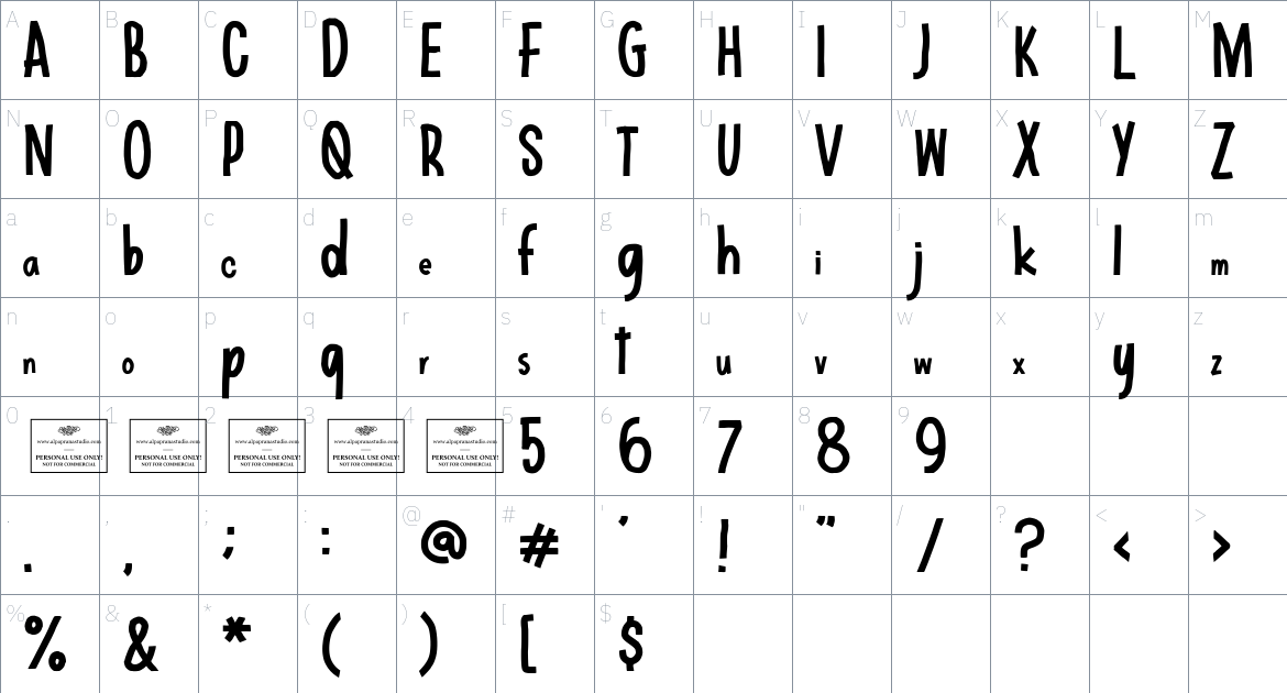 Charleville font Character Map