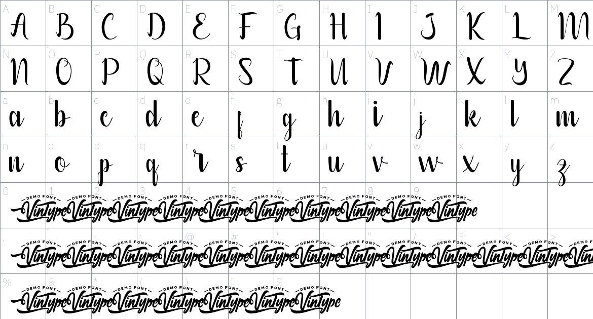 Macy Tyler font Character Map