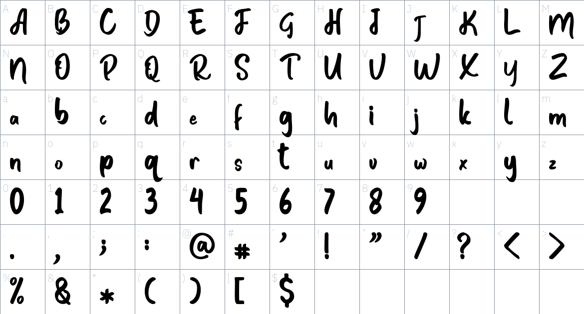 Juhaira Display font Character Map