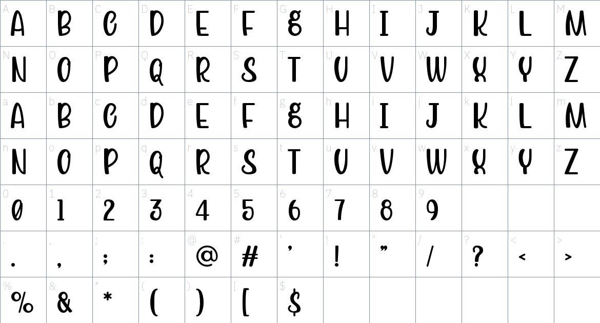 Snownly font Character Map