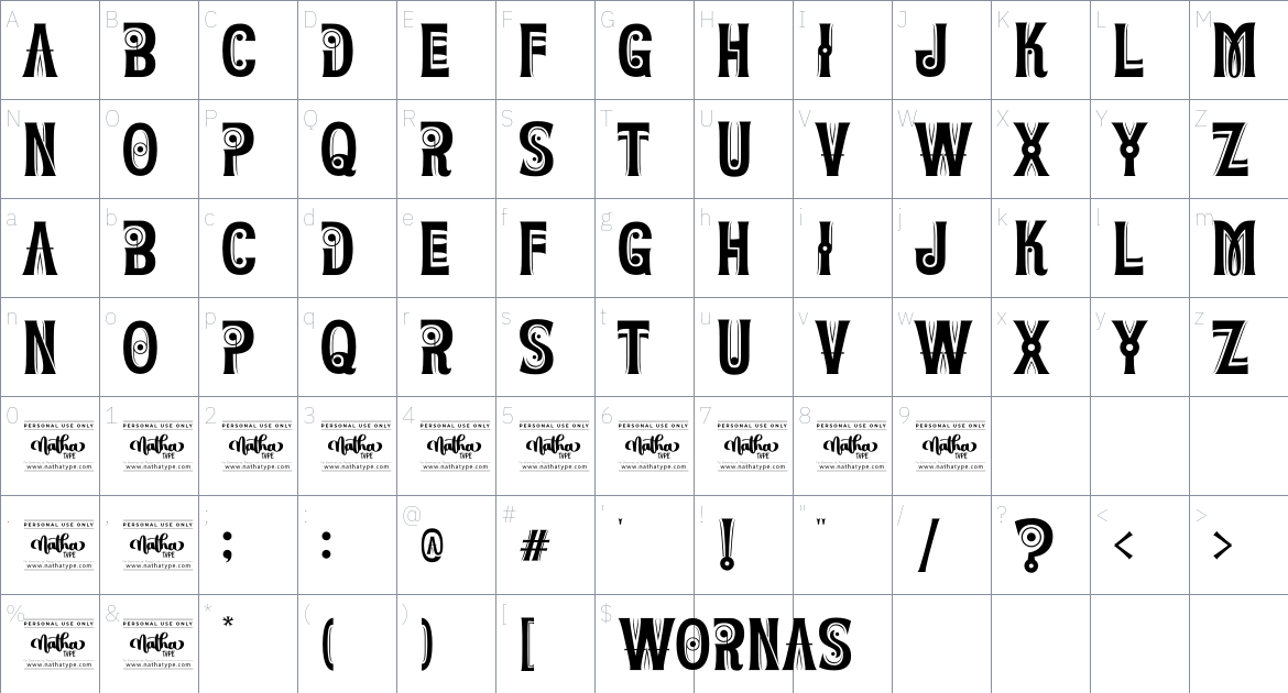 Wornas font Character Map