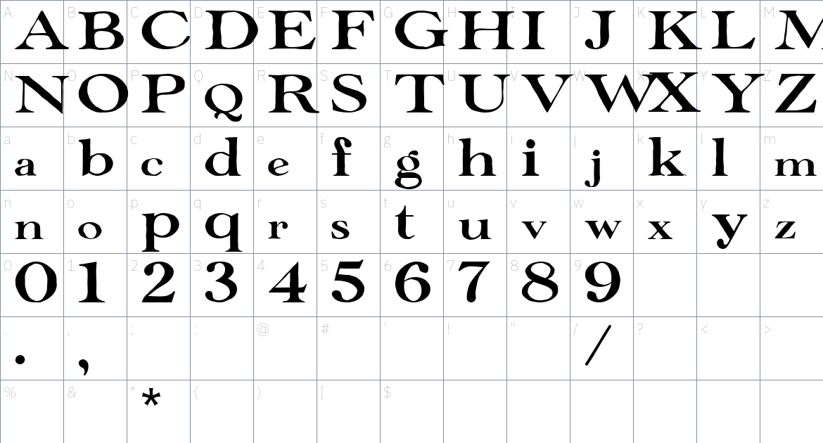 Benstorm Obvious font Character Map