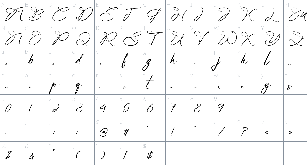 Milogante Shuttker font Character Map