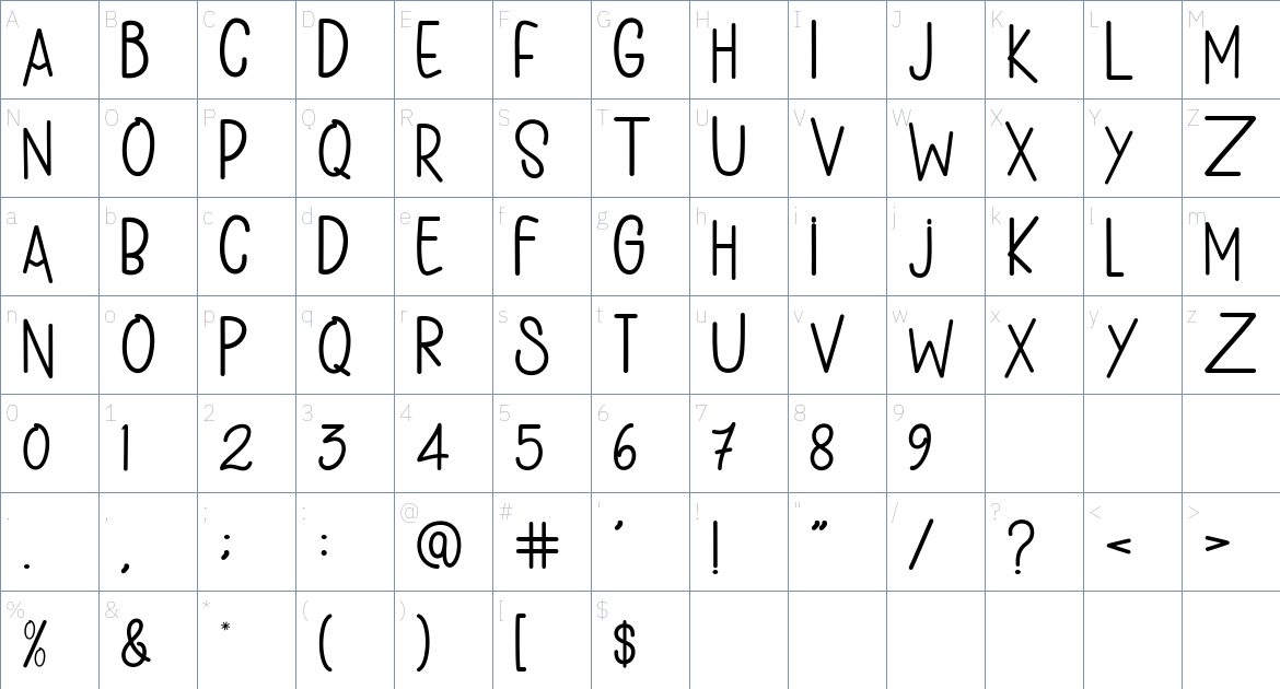 Glow Better font Character Map