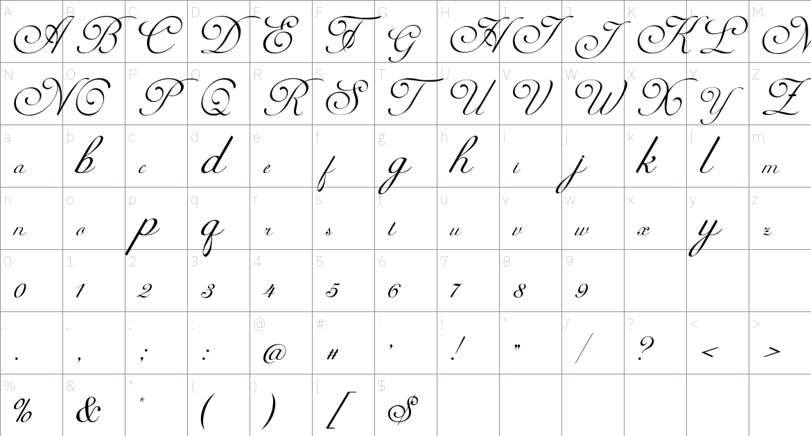 Kalina font Character Map