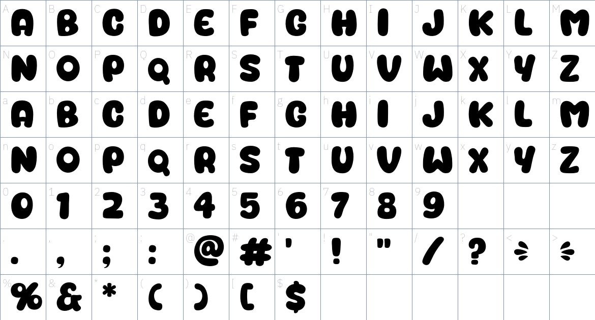 Sobear font Character Map