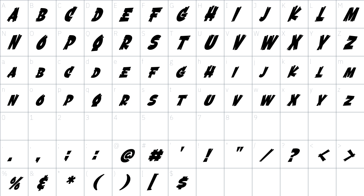 Black Scratch font Character Map