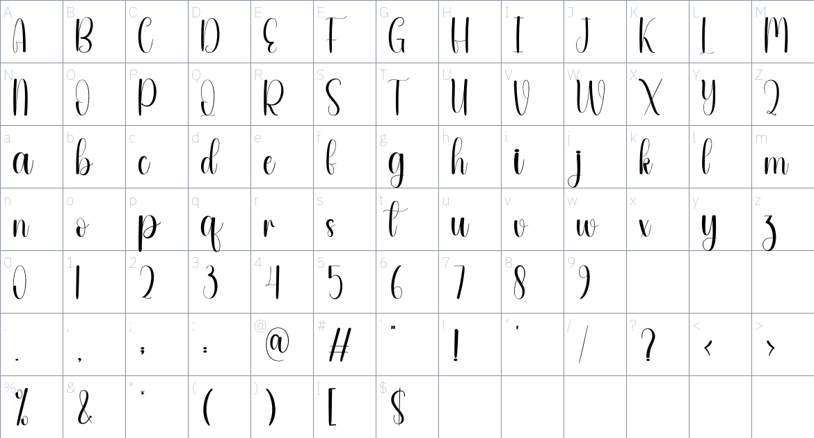 Cornela font Character Map