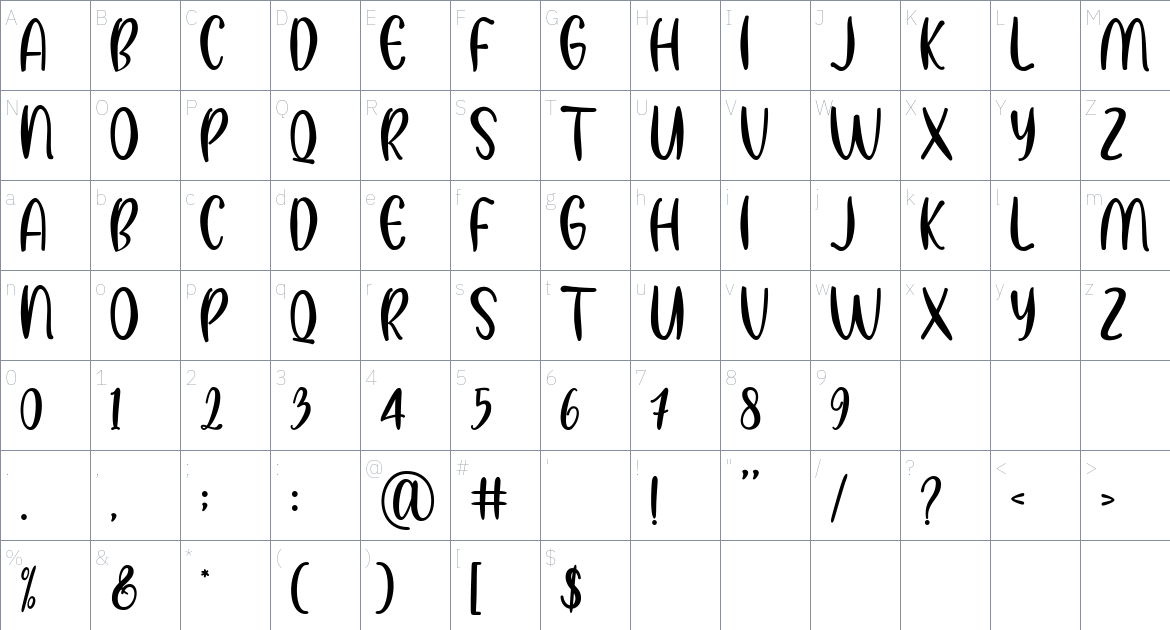 Algosh Smooter font Character Map